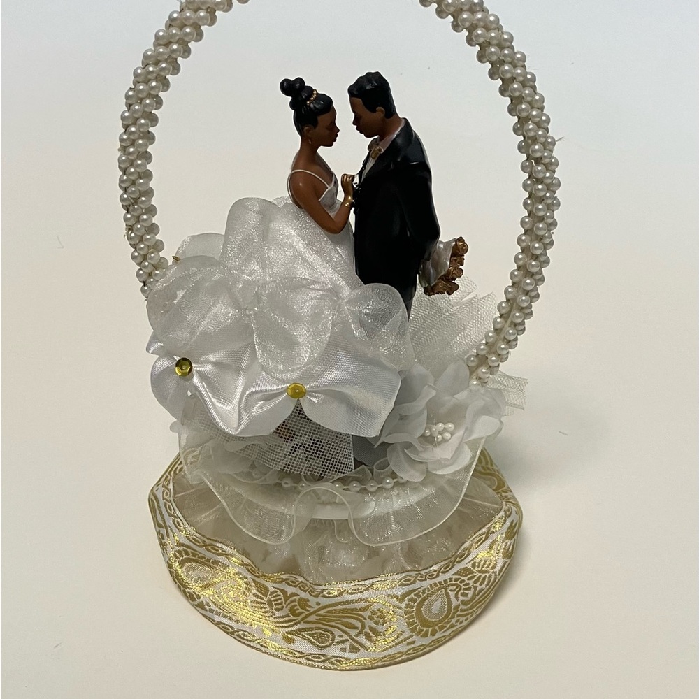 Romantic White and Gold Wedding Cake Topper
